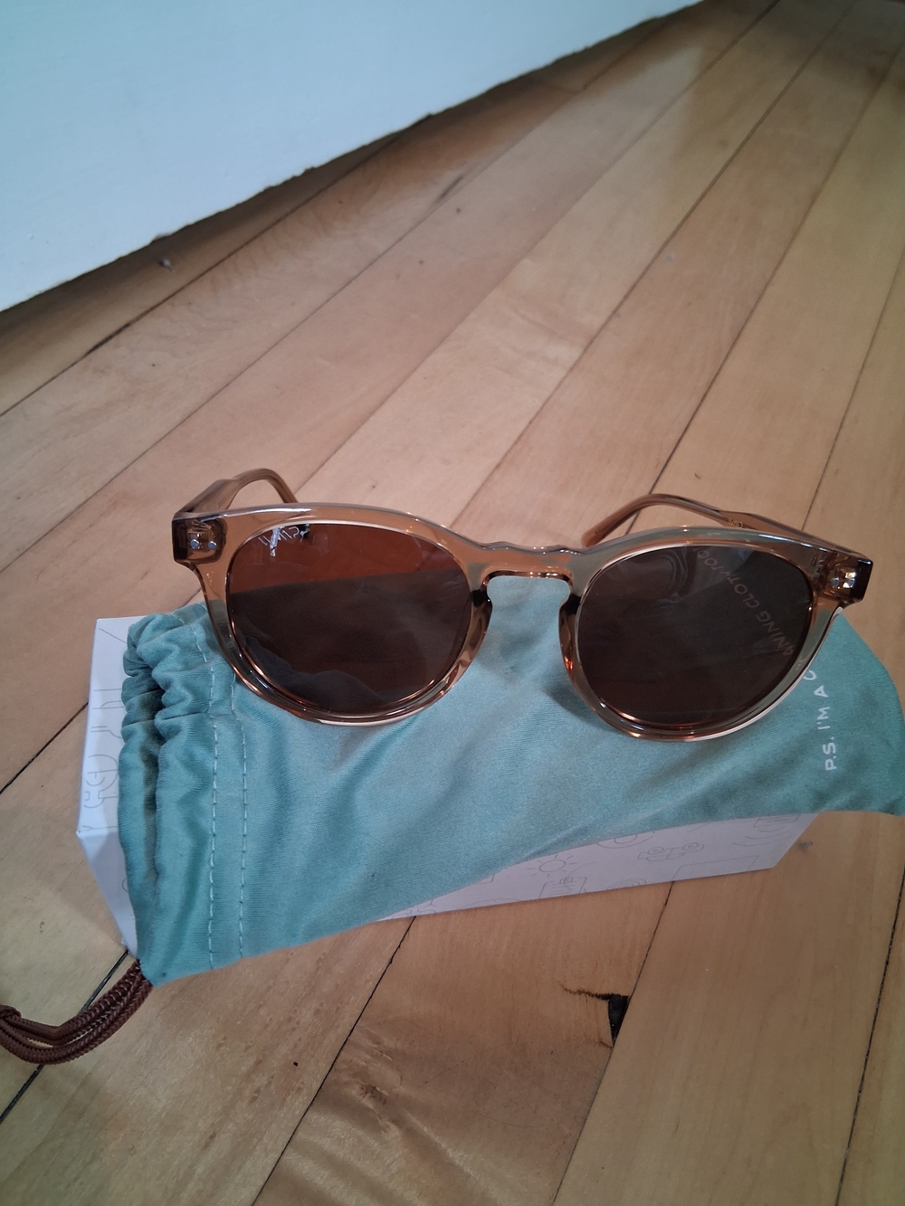 Translucent Amber Round Sunglasses with Brown Lenses